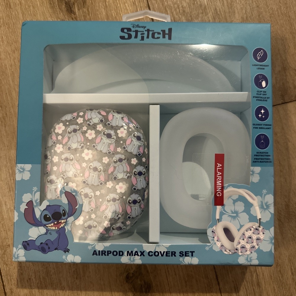 Disney Stitch Cartoon Glossy Cover Set Blue White for AirPods Max Clip On